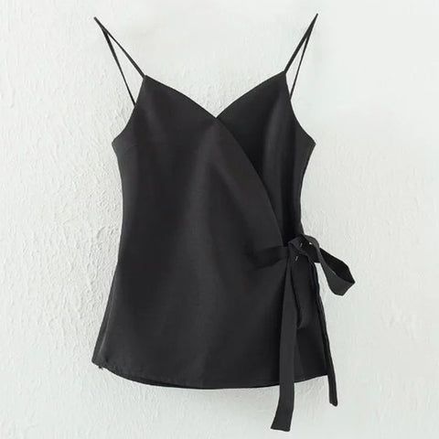 Spaghetti Strap Women Sexy Camisoles Summer Kimono Bowknot Lace Up Split Women Tops Basic Solid Color Tops Female Tank Tops