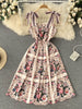 Spaghetti Straps Beach Dress 2023 Summer Bow Tie Off Shoulder Sleeveless Floral Print Slip Dress Holiday Boho Tank Dresses N7542