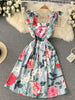 Spaghetti Straps Beach Dress 2023 Summer Bow Tie Off Shoulder Sleeveless Floral Print Slip Dress Holiday Boho Tank Dresses N7542