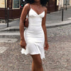 Spaghetti Straps Ruffles Mini Dress Club Party Elegant Sleeveless White Dresses Women's Sexy Summer Sundress Outfits Holiday