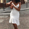 Spaghetti Straps Ruffles Mini Dress Club Party Elegant Sleeveless White Dresses Women's Sexy Summer Sundress Outfits Holiday