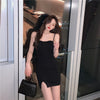 Spaghetti Straps Slim Bodycon Korean Dress Women's Tight Waist Temperament Dresses Summer 2022  Slim-Fit Sexy Sheath Gothic