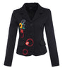 Spain DEG Embroidery Flower Print Trend Coat Fashion Black Suit Jacket 36 38 40 42 44 46