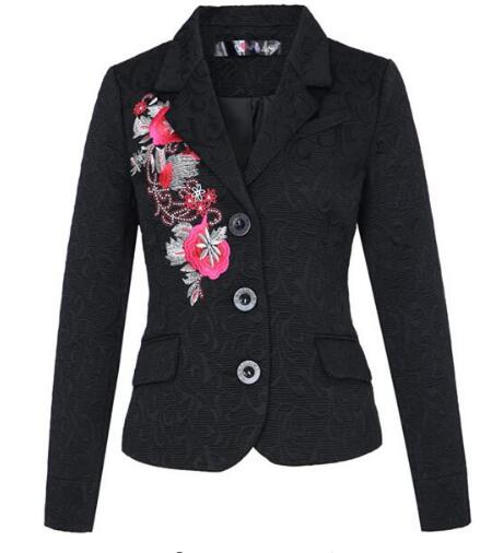 Spain DEG Embroidery Flower Print Trend Coat Fashion Black Suit Jacket 36 38 40 42 44 46