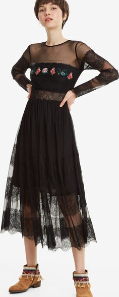 Spanish Mesh Stitching Embroidery Black Slim Dress