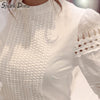 SparkDora Women Tops And Blouses 2023 Slim Long Sleeve White Blouse Shirt Lace Crochet Hollow Out Plus Size Clothes