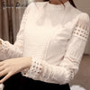 SparkDora Women Tops And Blouses 2023 Slim Long Sleeve White Blouse Shirt Lace Crochet Hollow Out Plus Size Clothes