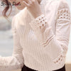 SparkDora Women Tops And Blouses 2023 Slim Long Sleeve White Blouse Shirt Lace Crochet Hollow Out Plus Size Clothes