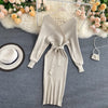 Sparkling Sexy Party Dress Woman Sweater Elegant Slim V-Neck Basic Knitted Green Vintage Dresses Female Autumn Winter Bat Sleeve