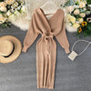 Sparkling Sexy Party Dress Woman Sweater Elegant Slim V-Neck Basic Knitted Green Vintage Dresses Female Autumn Winter Bat Sleeve