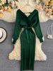 Sparkling Sexy Party Dress Woman Sweater Elegant Slim V-Neck Basic Knitted Green Vintage Dresses Female Autumn Winter Bat Sleeve