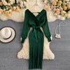 Sparkling Sexy Party Dress Woman Sweater Elegant Slim V-Neck Basic Knitted Green Vintage Dresses Female Autumn Winter Bat Sleeve