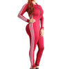 Sping Autumn Winter zip v neck bandage jumpsuits Striped side long sleeve skinny sportsuit Sexy club rompers womens jumpsuit