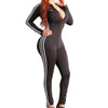 Sping Autumn Winter zip v neck bandage jumpsuits Striped side long sleeve skinny sportsuit Sexy club rompers womens jumpsuit