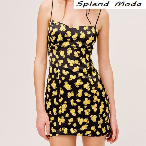 Splend Moda Women Summer Floral Print Mini Sling Dress Ladies Holiday Style Sexy Backless Dresses Female Vestidos