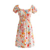 Splend Moda Summer Sweet Chic Floral Printed Mini Dress Women Street Style Square Collar Short Sleeve Elastic Waist Dresses