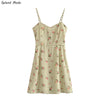 Splend Moda Summer 2023 Prairie Chic Slim Floral Print Spaghetti Strap Folds Dress Plaid A-Line Dresses Women Zipper Vestido