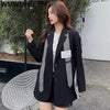 Spliced Striped Chic White Blazer Women Spring Full Sleeve Casual Suit Coats Oversized 4xl  Elegant Business Work Outwear
