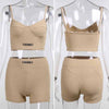 Sport Matching Women Shorts Set Ribbed Knitted Crop Top And Biker Shorts Two Pieces One Suit Booty Shorts Set Tracksuit