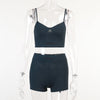 Sport Matching Women Shorts Set Ribbed Knitted Crop Top And Biker Shorts Two Pieces One Suit Booty Shorts Set Tracksuit
