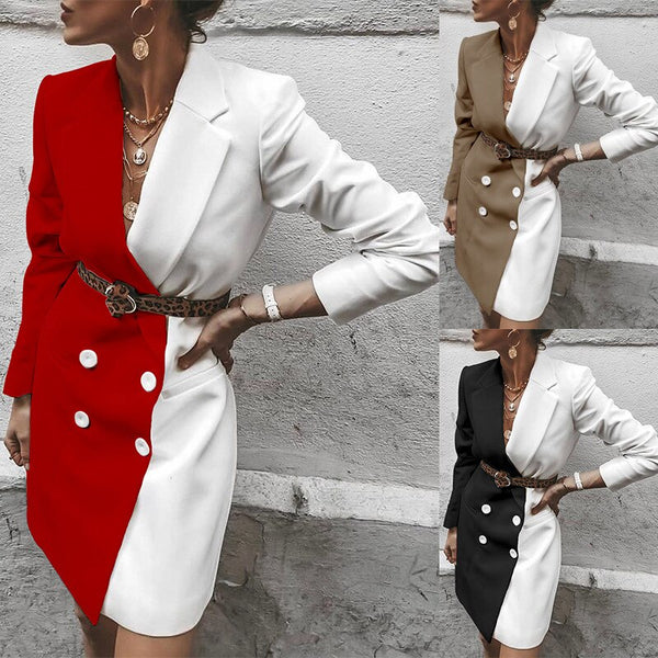 Spot 2022 Spring New European and American Women's Fashion All-match Mid-Length Contrasting Color Suit Jacket Fc810