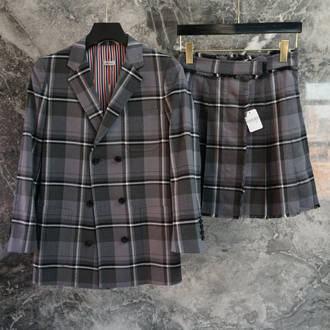 Spot autumn TB wool slim mid-length plaid gray small suit professional suit casual suit female