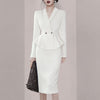 Spring 2 Piece Skirt Suits Office Ladies Ruffles Blazer and Pencil Mid Skirt Female Business Interview Suit Sets