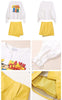 Spring 2 Piece Women  Loose Casual Long Lantern Sleeve Cartoon Tees Blouses Tops And Lemon PU Slim Party Ladies Skirt Suit NS637
