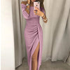 Spring 2022 Women Off Shoulder Slash Neck Dress Elegant Package Hip Party Dress High Waist Bodycon High Split Sexy  Long Dress