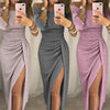 Spring 2022 Women Off Shoulder Slash Neck Dress Elegant Package Hip Party Dress High Waist Bodycon High Split Sexy  Long Dress