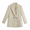 Spring 2022 Za Women Blazer Double Breasted Jacket Female Oversize Long Sleeve Black Blazer Woman Casual Loose Office Beige Coat