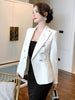 Spring 2023 Women Office Casual Professional White Buttons Double Breasted Long Sleeve Regular Suit Jacket Blazer Femme