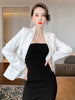 Spring 2023 Women Office Casual Professional White Buttons Double Breasted Long Sleeve Regular Suit Jacket Blazer Femme