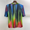 Spring 2023 stretch cotton tie-dye round neckshoulder padshort-sleeved T-shirt suit women's high-waist trousers bing