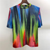 Spring 2023 stretch cotton tie-dye round neckshoulder padshort-sleeved T-shirt suit women's high-waist trousers bing