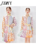 Spring And Autumn And Elegant Temperament Stand-Up Collar Single-Breasted Lantern Sleeve Stitching Print Dress Women's