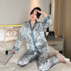 Spring And Autumn Ice Silk Pajamas, Female Sweet Princess Style, Student Korean Version, Large Kimono, Long Sleeved Pants, Suit,