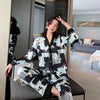 Spring And Autumn Ice Silk Pajamas, Female Sweet Princess Style, Student Korean Version, Large Kimono, Long Sleeved Pants, Suit,