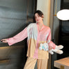 Spring And Autumn Ice Silk Pajamas, Female Sweet Princess Style, Student Korean Version, Large Kimono, Long Sleeved Pants, Suit,
