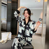 Spring And Autumn Ice Silk Pajamas, Female Sweet Princess Style, Student Korean Version, Large Kimono, Long Sleeved Pants, Suit,