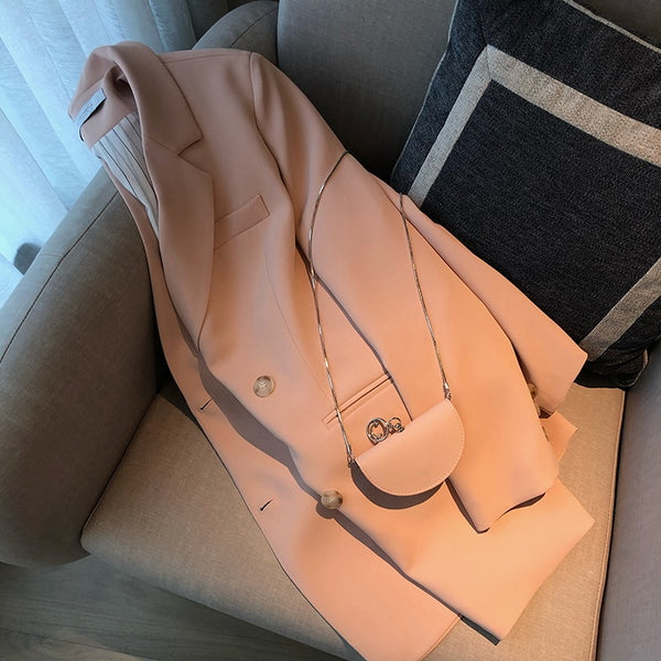 Spring And Autumn Korean Casual Pink Small Suit Coat Women'S Small Loose Suit 2023 Small Suit Coat (Outside The Suit)