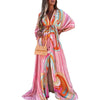 Spring And Autumn Vacation Style V-neck Slim-fit Printing And Dyeing Long Mopping Dress Women