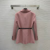 Spring And Autumn Women's Skirt Set Belt Brooch Suit Coat With Elastic Waist Mesh Perspective Pleated Skirt