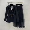Spring And Autumn Women's Skirt Set Belt Brooch Suit Coat With Elastic Waist Mesh Perspective Pleated Skirt