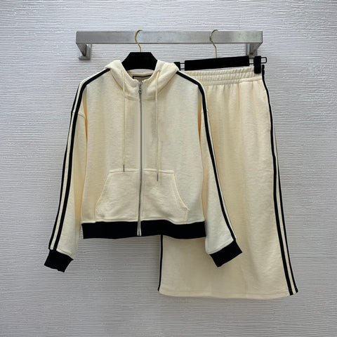 Spring And Autumn Women's Sports Suit Long Sleeve Zip Drawstring Hooded Coat With Letter Embroidery Elastic Waist A-line Dress