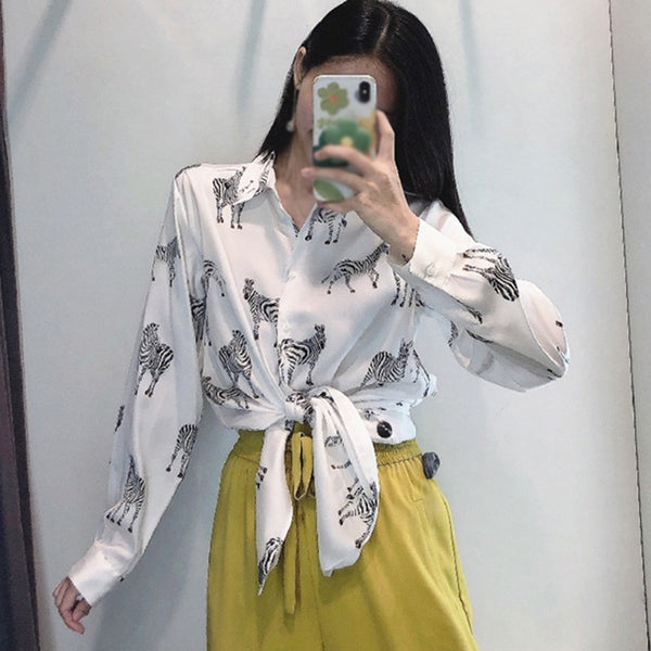 Spring Animal Printed Blouses Women Temperament Loose Leisure Shirts Female Long Sleeve Button Tops
