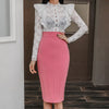 Spring Autumn 2 Pieces RuffleS Hollow Lace Bodycon Women Pencil Dress Office Lady Evening Party Sexy OL Simple Series Dresses