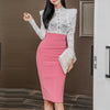 Spring Autumn 2 Pieces RuffleS Hollow Lace Bodycon Women Pencil Dress Office Lady Evening Party Sexy OL Simple Series Dresses