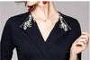 Spring Autumn 2022 Office Lady Lace-up Belt High Waist V-Neck Dress Women Vintage Flower Embroidery Elegant Midi A-Line Dress