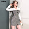 Spring Autumn 2022 Korean Suit Collar Plaid Single-Breasted Short Shirt+ Bag Hip Skirt Suit Suitable For Office Ladies Suit Set